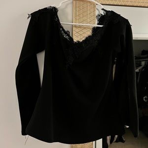 Lace off the shoulder black long sleeve shirt